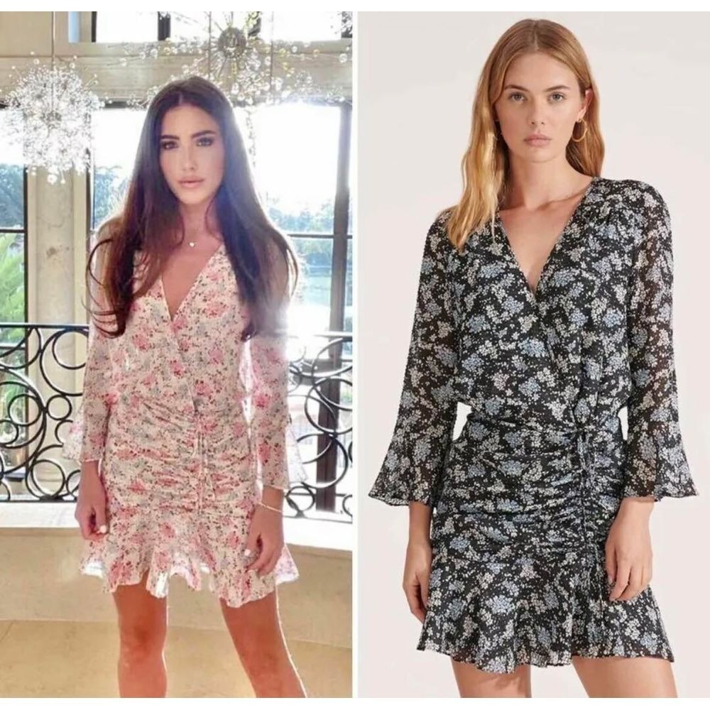 VERONICA BEARD Sean Silk Mini Dress Sz 2 Blue Black Floral Bell Sleeve Sheer - Picture 12 of 12